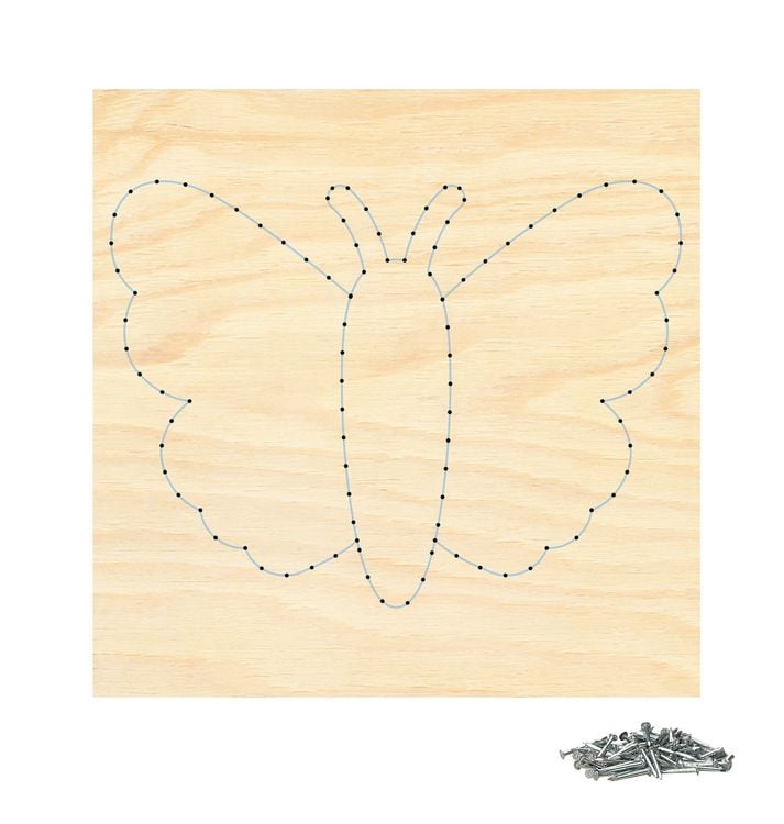 Produktbild: PEBARO NB1 - Nagelbild Schmetterling, Fadenbild 20x20cm, Fadenspannbild 20x20cm, String Art Bastelset inkl. N&auml;gel