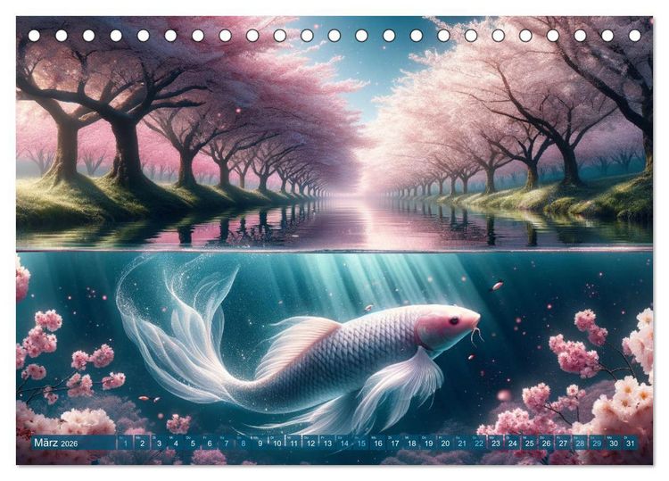 Produktbild: Klang der Stille - Kois aus der KI Dimension (Tischkalender 2026 DIN A5 quer), CALVENDO Monatskalender