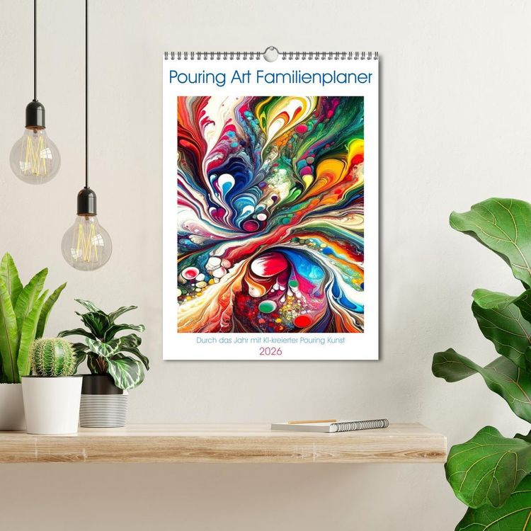 Produktbild: Pouring Art Familienplaner - Durch das Jahr mit KI-kreierter Pouring Kunst (Wandkalender 2026 DIN A3 hoch), CALVENDO Monatskalender