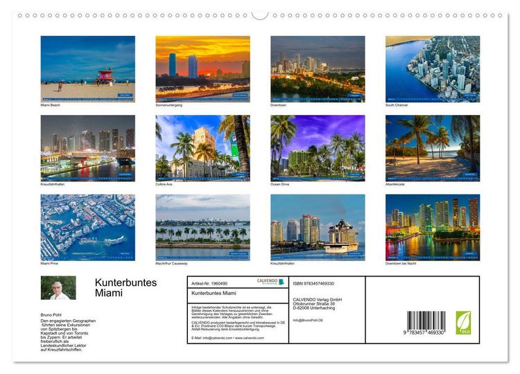 Produktbild: Kunterbuntes Miami (hochwertiger Premium Wandkalender 2026 DIN A2 quer), Kunstdruck in Hochglanz