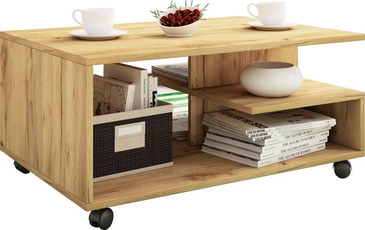 Produktbild: Holz Sofatisch Couchtisch Rollen rollbar Stango L