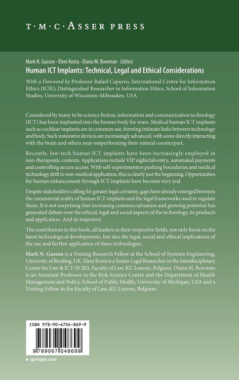 Produktbild: Human ICT Implants: Technical, Legal and Ethical Considerations