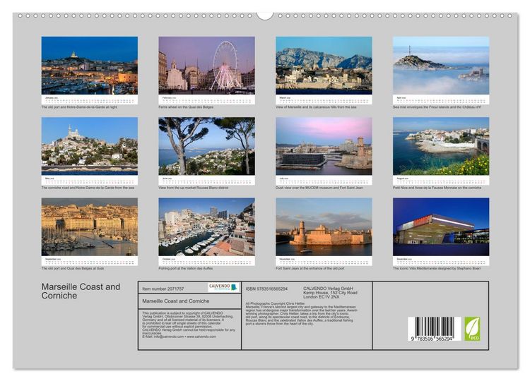 Produktbild: Marseille Coast and Corniche (High Quality Premium Wall Calendar 2026 DIN A2 landscape),CALVENDO 12 Month Wall Calendar