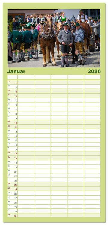 Produktbild: Familienplaner 2026 - Maibaum aufstellen mit 5 Spalten (Wandkalender, 21 x 45 cm) CALVENDO