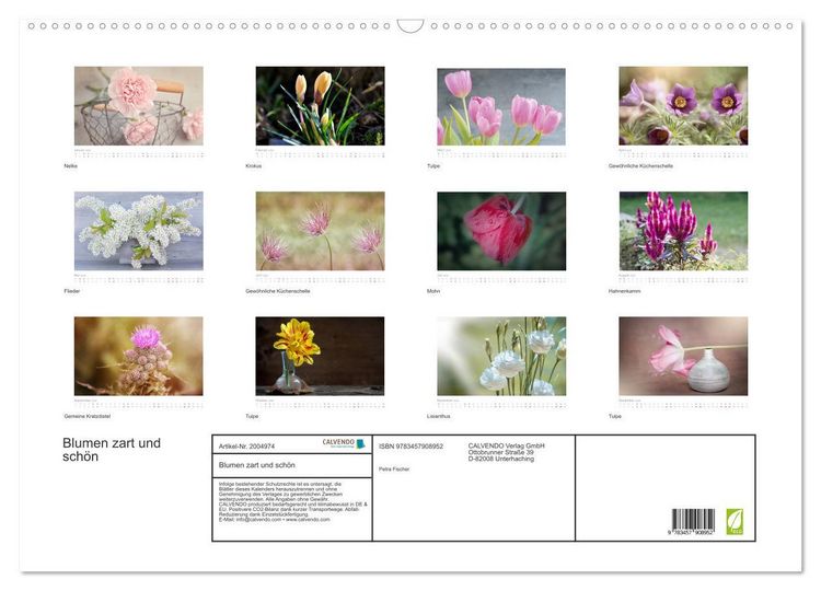 Produktbild: Blumen zart und sch&ouml;n (Wandkalender 2026 DIN A2 quer), CALVENDO Monatskalender