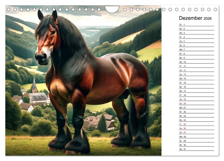 Produktbild: Kaltbl&uuml;ter - Die majest&auml;tische Kraft und Sch&ouml;nheit der Kaltblutpferde (Wandkalender 2026 DIN A4 quer), CALVENDO Monatskalender