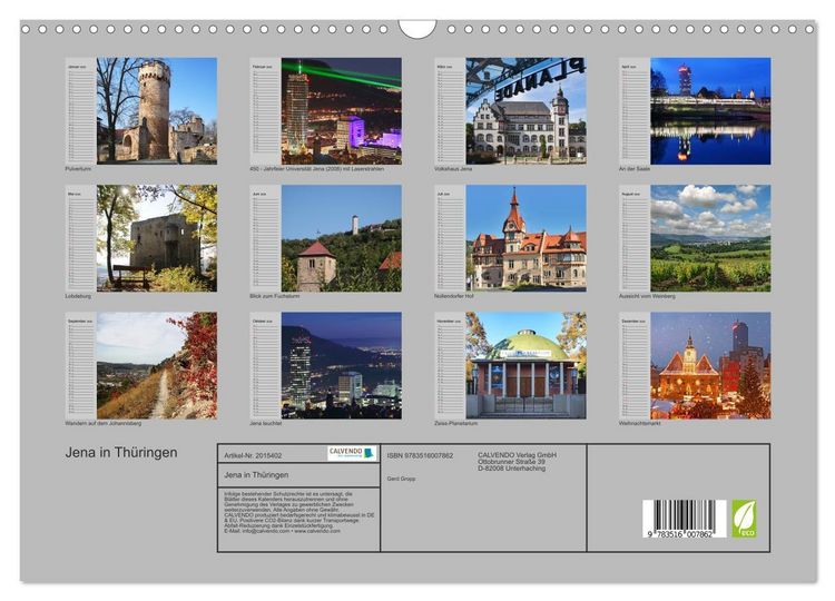 Produktbild: Jena in Th&uuml;ringen (Wandkalender 2026 DIN A3 quer), CALVENDO Monatskalender