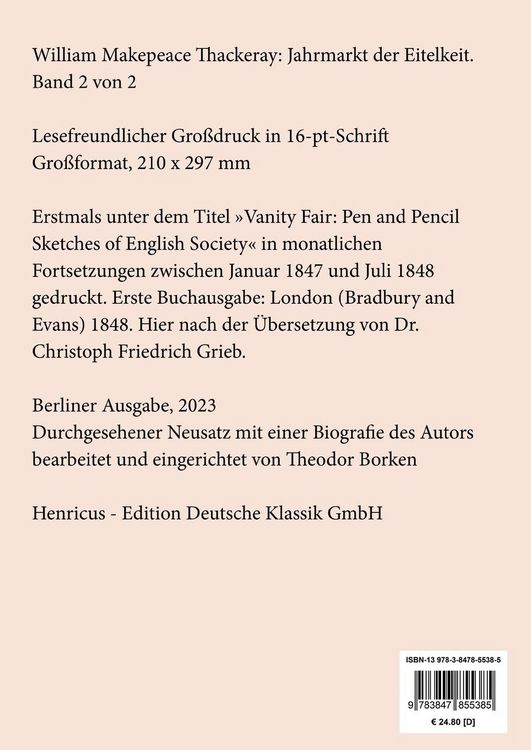 Produktbild: Jahrmarkt der Eitelkeit (Gro&szlig;druck)