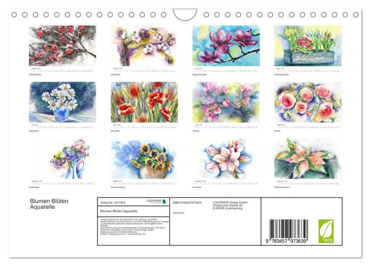 Produktbild: Blumen Bl&uuml;ten Aquarelle (Wandkalender 2026 DIN A4 quer), CALVENDO Monatskalender