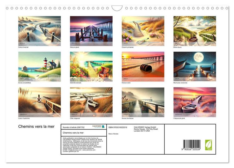 Produktbild: Chemins vers la mer (Calendrier mural 2026 DIN A3 vertical), CALVENDO calendrier mensuel
