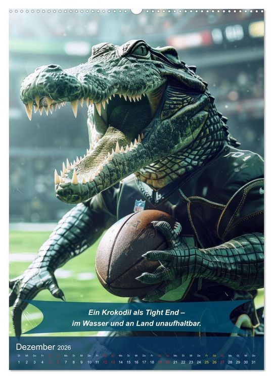 Produktbild: American Football mit tierischem Humor (hochwertiger Premium Wandkalender 2026 DIN A2 hoch), Kunstdruck in Hochglanz