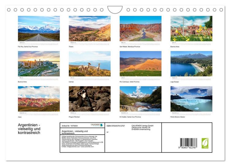 Produktbild: Argentinien - vielseitig und kontrastreich (Wandkalender 2026 DIN A4 quer), CALVENDO Monatskalender