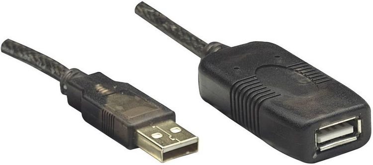 Produktbild: Manhattan USB-Kabel USB 2.0 USB-A Stecker, USB-A Buchse 20.00m Schwarz 150958