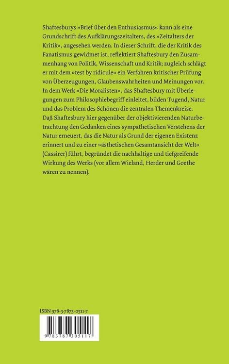 Produktbild: Ein Brief &uuml;ber den Enthusiasmus. Die Moralisten