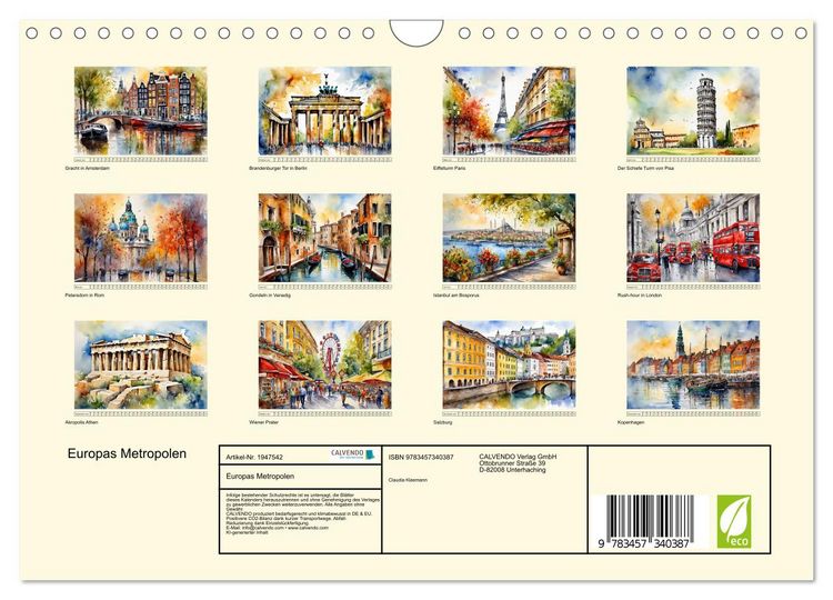 Produktbild: Europas Metropolen (Wandkalender 2026 DIN A4 quer), CALVENDO Monatskalender