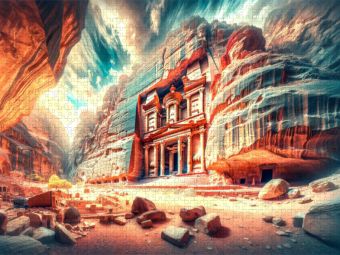 Produktbild: CALVENDO Puzzle Petra - Das rosa Stadtjuwel (Neues Weltwunder) In Jordanien | 1000 Teile Lege-Gr&ouml;&szlig;e 64x48cm Foto-Puzzle f&uuml;r gl&uuml;ckliche Stunden
