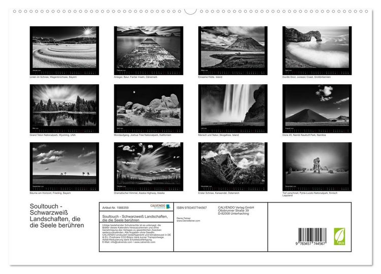 Produktbild: Soultouch - Schwarzwei&szlig; Landschaften, die die Seele ber&uuml;hren (hochwertiger Premium Wandkalender 2026 DIN A2 quer), Kunstdruck in Hochglanz