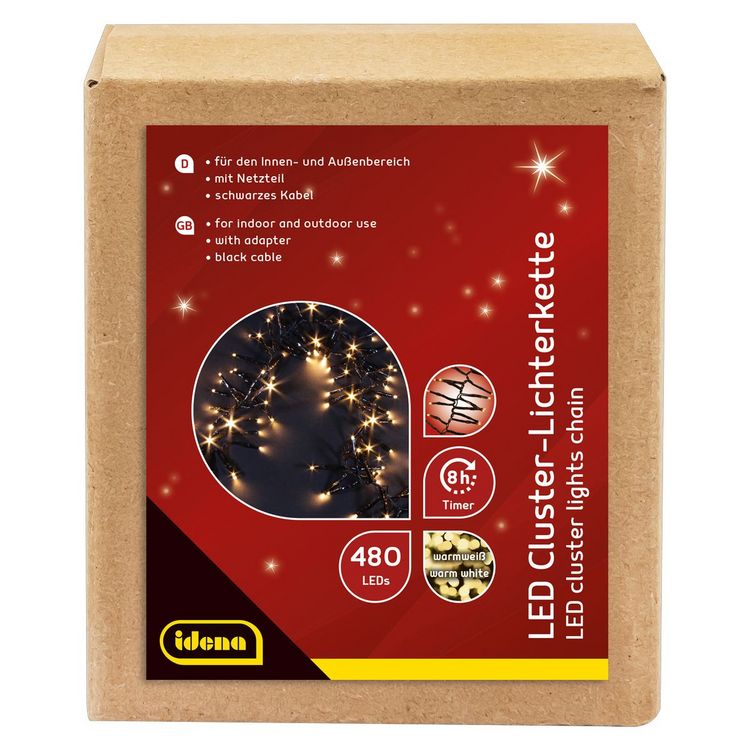 Produktbild: Idena LED Cluster Lichterkette warmwei&szlig; 14,5m 480er Au&szlig;en