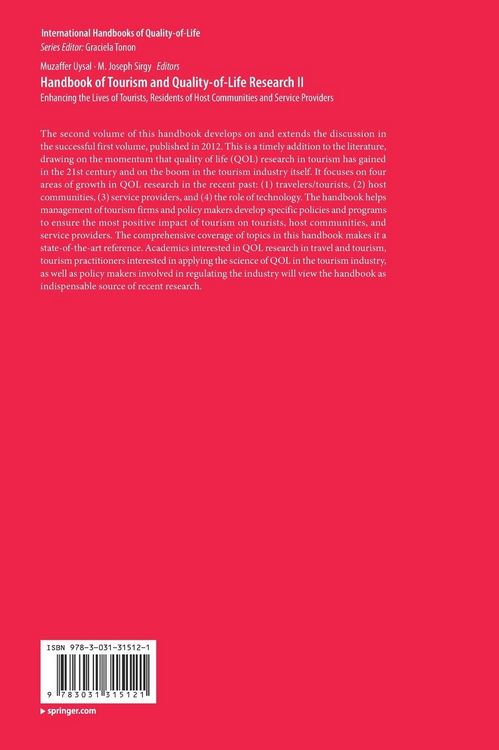 Produktbild: Handbook of Tourism and Quality-of-Life Research II