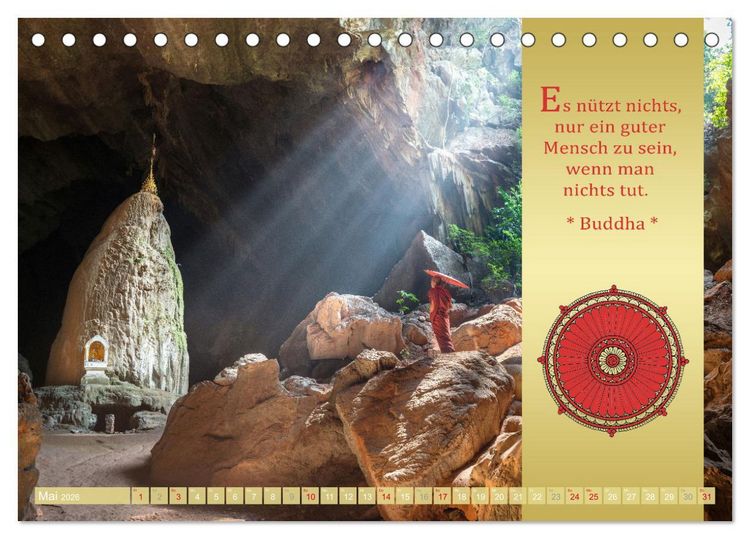 Produktbild: BUDDHAS WORTE - Buddhistische Weisheiten (Tischkalender 2026 DIN A5 quer), CALVENDO Monatskalender