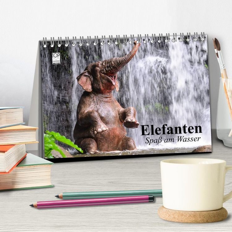 Produktbild: Elefanten. Spa&szlig; am Wasser (Tischkalender 2026 DIN A5 quer), CALVENDO Monatskalender