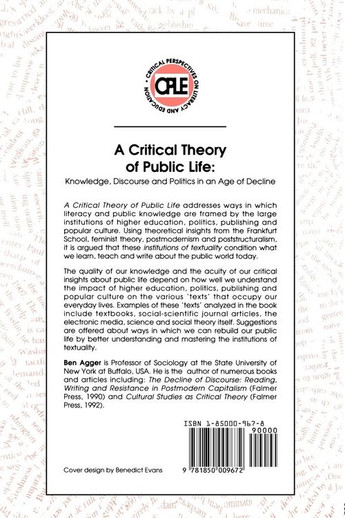 Produktbild: A Critical Theory Of Public Life