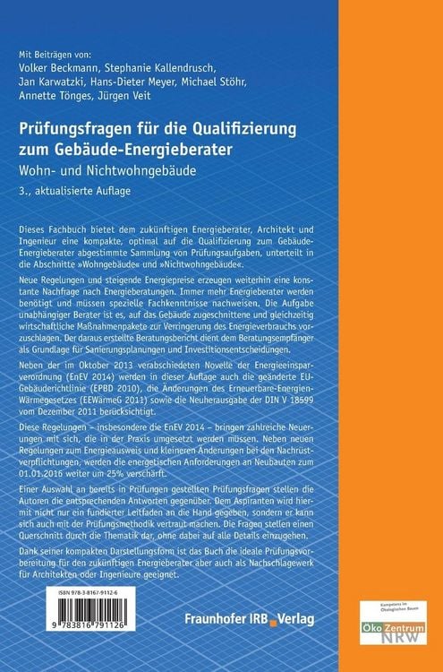 Produktbild: Pr&uuml;fungsfragen f&uuml;r die Qualifizierung zum Geb&auml;ude-Energieberater