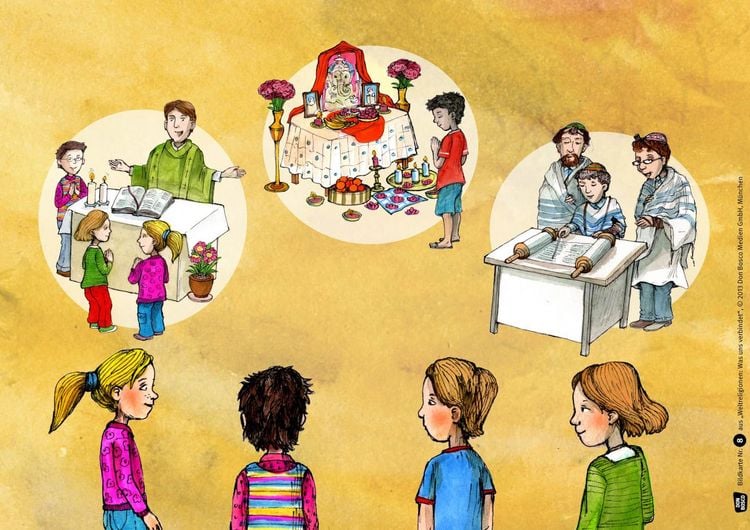 Produktbild: Weltreligionen: Was uns verbindet. Kamishibai Bildkartenset.