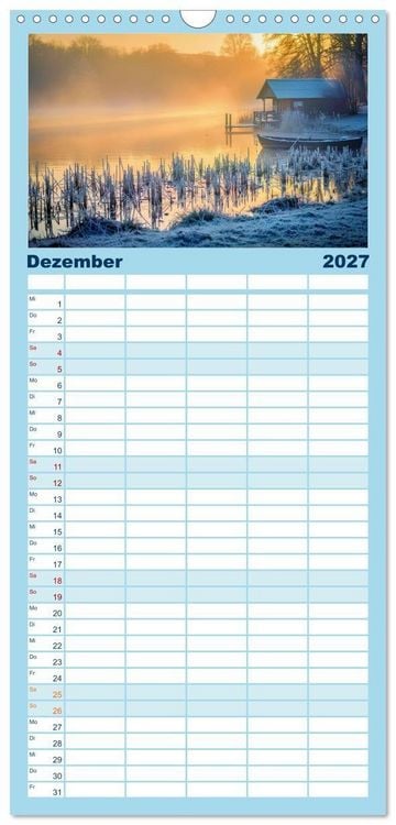 Produktbild: Familienplaner 2027 - Malerische Seenlandschaft mit 5 Spalten (Wandkalender, 21 x 45 cm) CALVENDO