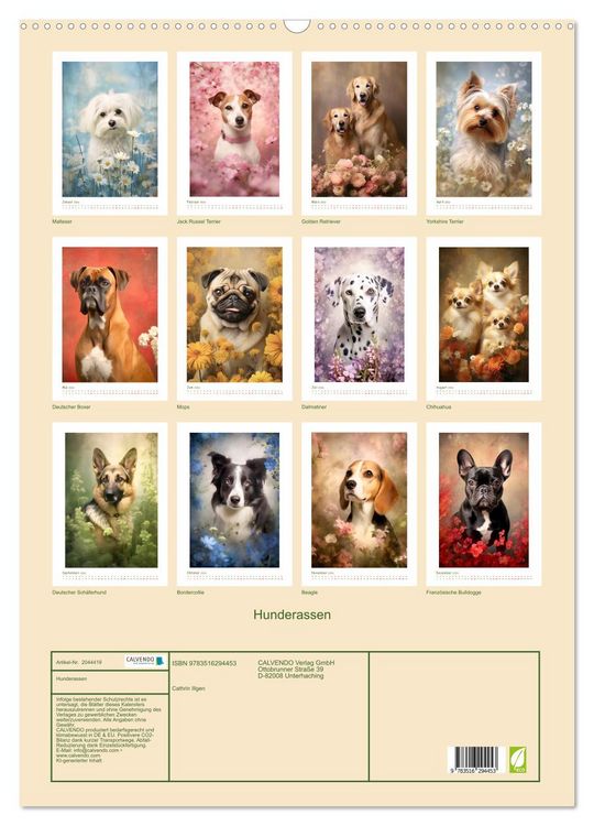 Produktbild: Hunderassen (Wandkalender 2026 DIN A2 hoch), CALVENDO Monatskalender