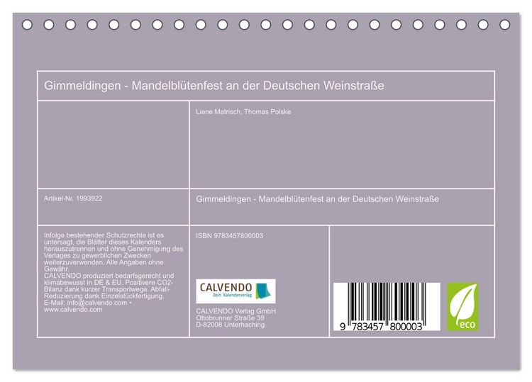 Produktbild: Gimmeldingen - Mandelbl&uuml;tenfest an der Deutschen Weinstra&szlig;e (Tischkalender 2026 DIN A5 quer), CALVENDO Monatskalender