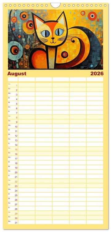Produktbild: Familienplaner 2026 - Lustige Katzen im Stil der Meister mit 5 Spalten (Wandkalender, 21 x 45 cm) CALVENDO