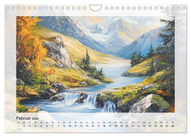 Produktbild: Zauber der Berge. Malerische Naturwunder in &Ouml;loptik (Wandkalender 2026 DIN A4 quer), CALVENDO Monatskalender