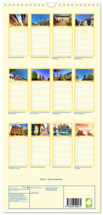 Produktbild: Familienplaner 2026 - Erfurt - So wunderbar mit 5 Spalten (Wandkalender, 21 x 45 cm) CALVENDO
