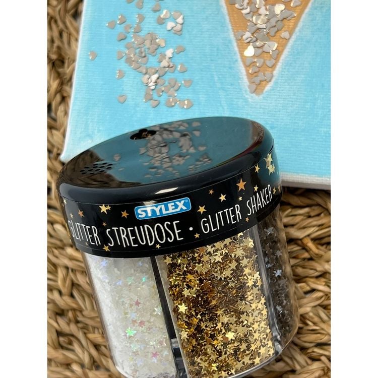 Produktbild: Stylex Glitter-Streudeko, Herzen und Sterne in Streudose, zum Basteln und Verzieren
