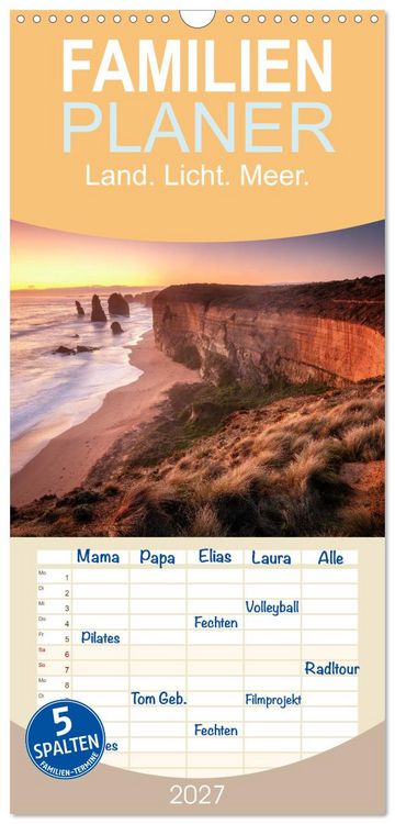 Produktbild: Familienplaner 2027 - Land. Licht. Meer. mit 5 Spalten (Wandkalender, 21 x 45 cm) CALVENDO