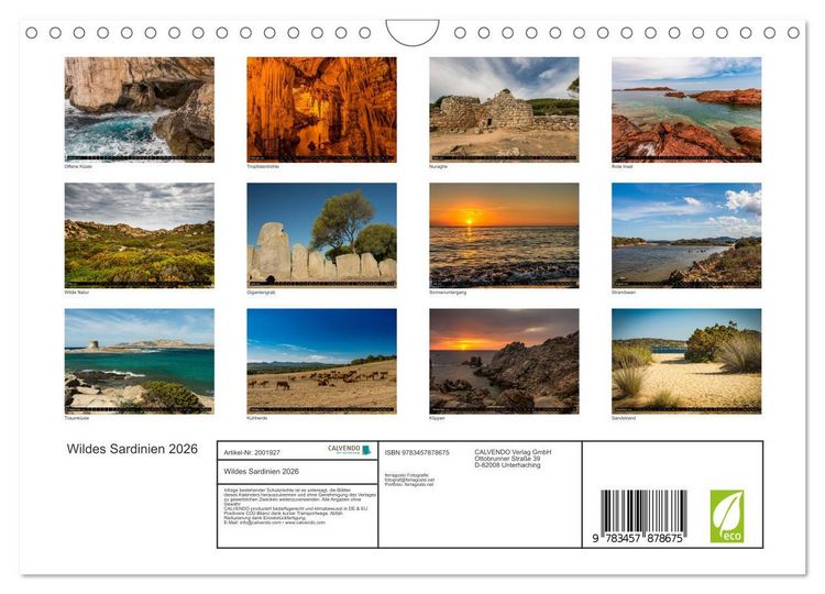 Produktbild: Wildes Sardinien 2026 (Wandkalender 2026 DIN A4 quer), CALVENDO Monatskalender