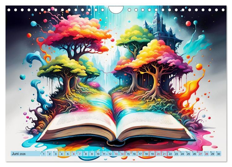 Produktbild: Bunte B&uuml;cherseiten (Wandkalender 2026 DIN A4 quer), CALVENDO Monatskalender