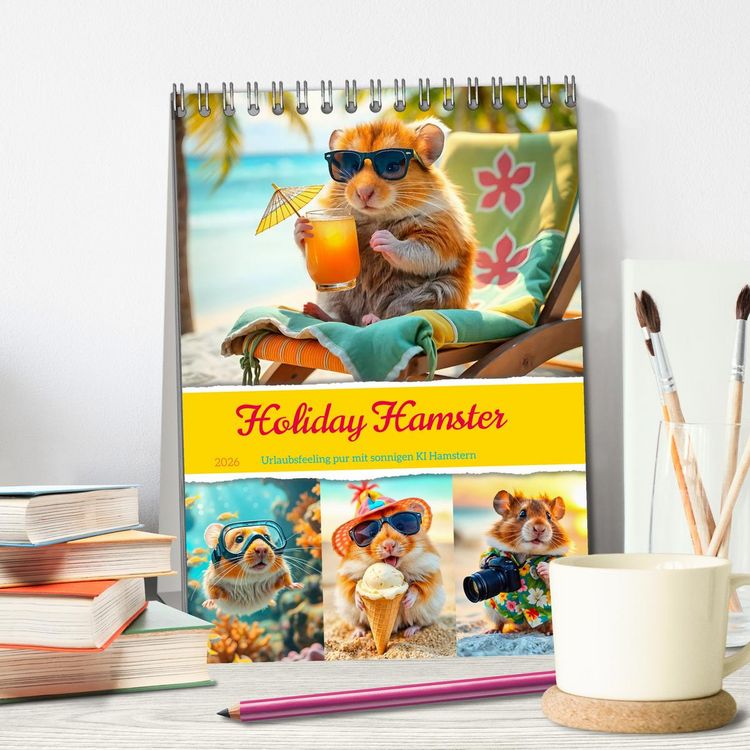 Produktbild: Holiday Hamster - Urlaubsfeeling pur mit sonnigen KI Hamstern (Tischkalender 2026 DIN A5 hoch), CALVENDO Monatskalender