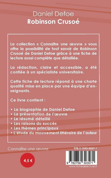 Produktbild: Fiche de lecture Robinson Cruso&eacute; de Daniel Defoe (Analyse litt&eacute;raire de r&eacute;f&eacute;rence et r&eacute;sum&eacute; complet)