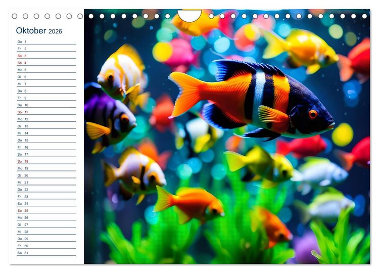 Produktbild: Aquarienzauber - Bunte KI Unterwasserwelten (Wandkalender 2026 DIN A4 quer), CALVENDO Monatskalender