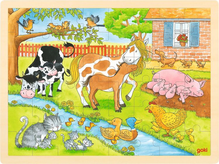Produktbild: Goki 57745 - Einlegepuzzle Leben auf dem Bauernhof, 48-teilig, Holz, 40x30cm