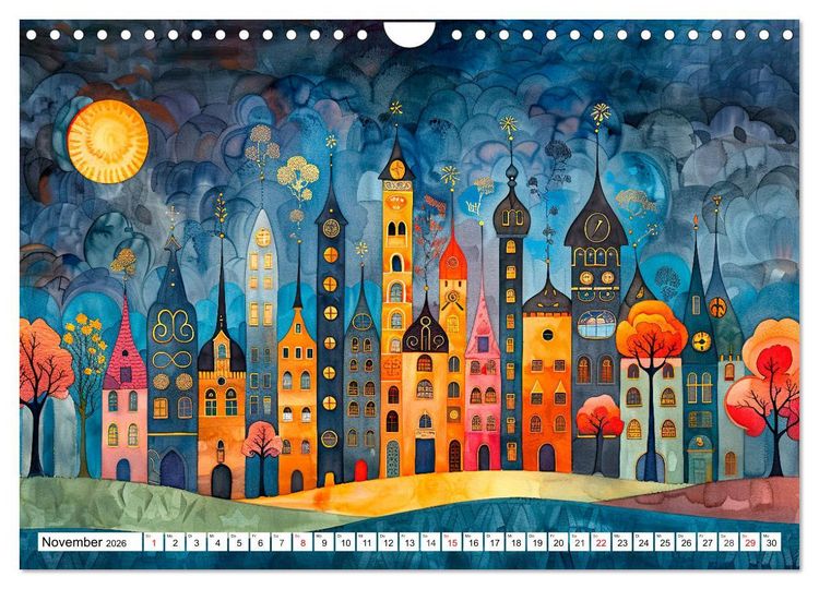 Produktbild: Stadt - Eine farbenfrohe Skyline (Wandkalender 2026 DIN A4 quer), CALVENDO Monatskalender