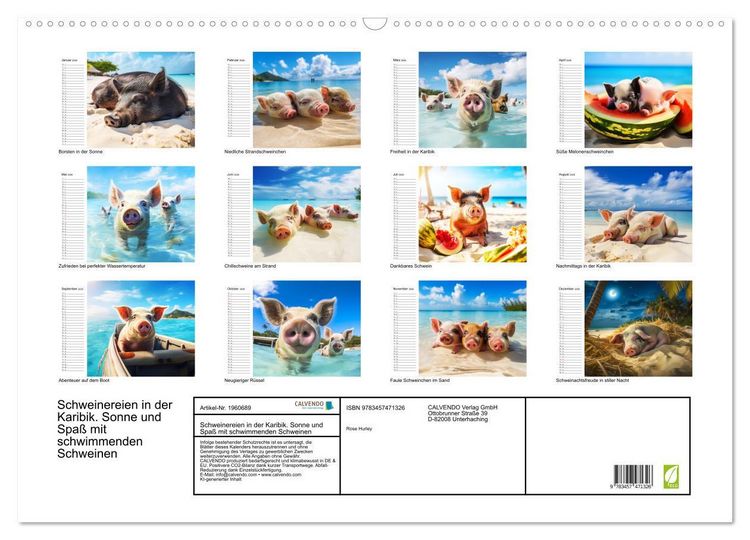 Produktbild: Schweinereien in der Karibik. Sonne und Spa&szlig; mit schwimmenden Schweinen (Wandkalender 2026 DIN A2 quer), CALVENDO Monatskalender