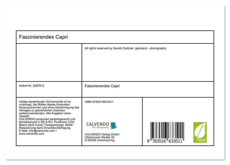 Produktbild: Faszinierendes Capri (Tischkalender 2026 DIN A5 quer), CALVENDO Monatskalender