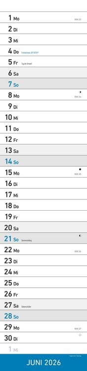Produktbild: Streifenplaner XL BLAU 2026 - Streifenkalender 15x64 cm - Wandplaner - Küchenkalender - schmales Design - eine Spalte - Langplaner