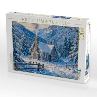 Produktbild: CALVENDO Puzzle Winter Cottage im Bergwald mit Zaun und Waldv&ouml;geln | 2000 Teile Lege-Gr&ouml;&szlig;e 90x67cm Foto-Puzzle f&uuml;r gl&uuml;ckliche Stunden