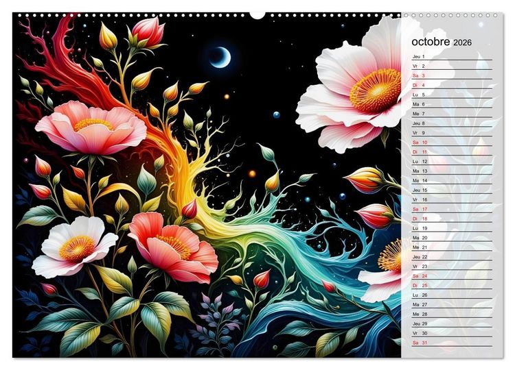 Produktbild: Fleurs de la nuit (Calendrier mural 2026 DIN A2 vertical) calendrier de bureau