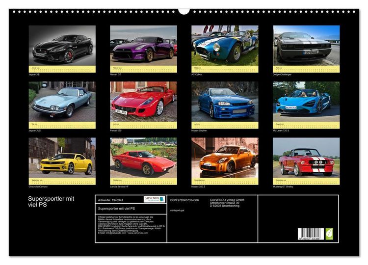 Produktbild: Supersportler mit viel PS (Wandkalender 2026 DIN A2 quer), CALVENDO Monatskalender
