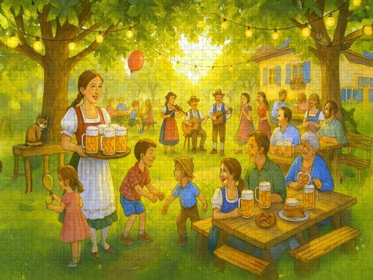 Produktbild: CALVENDO Puzzle Geselligkeit im bayerischen Biergarten | 1000 Teile Lege-Gr&ouml;&szlig;e 64x48cm Foto-Puzzle f&uuml;r gl&uuml;ckliche Stunden